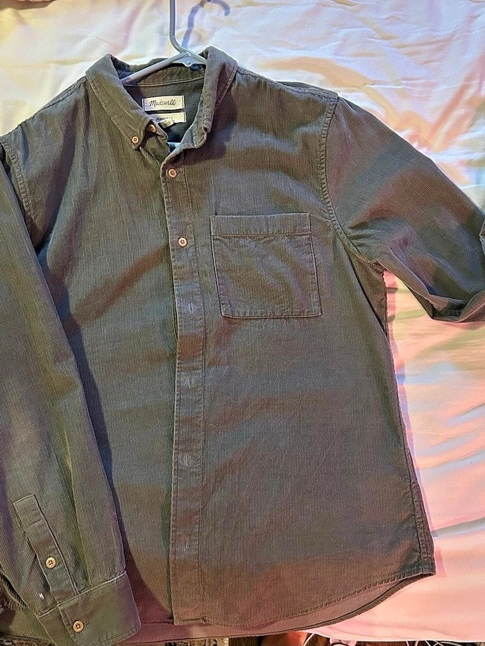 Madewell Corduroy Perfect Long-Sleeve Shirt Green size Large